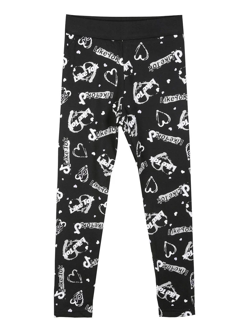 Leggings da bambina con stampe - nero