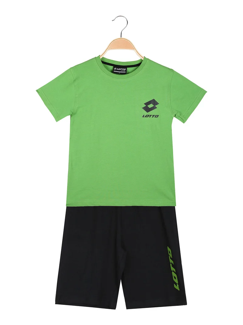 Completo corto da bambino in cotone con t-shirt logo e bermuda - verde