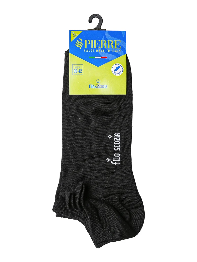 Confezione da 3 paia di calze pedulini unisex in filo di scozia - nero