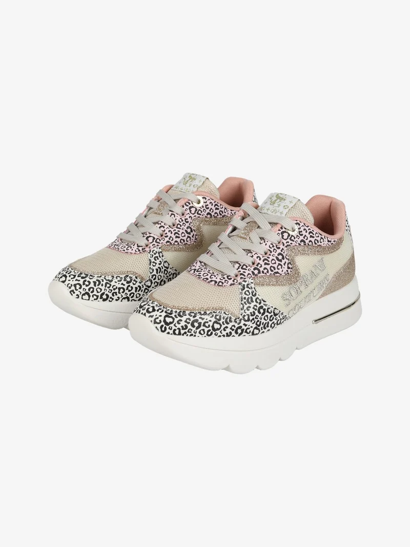 Sneakers donna animalier con glitter e platform - beige