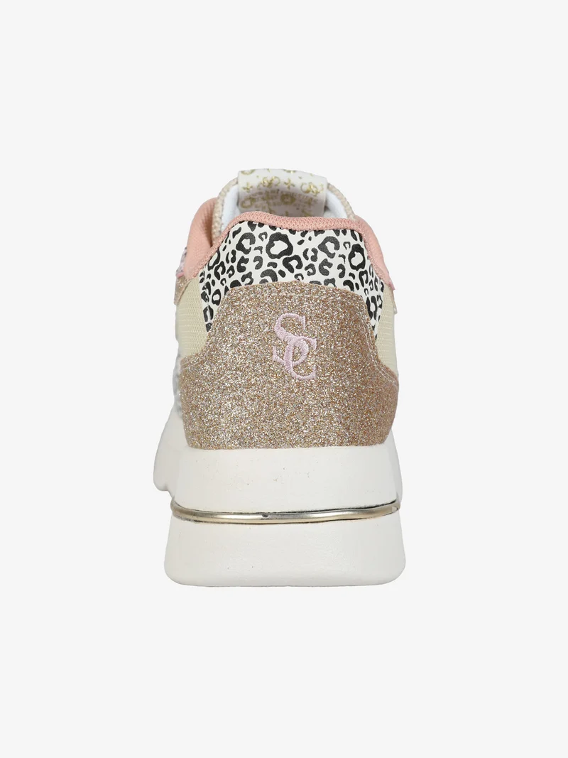 Sneakers donna animalier con glitter e platform - beige