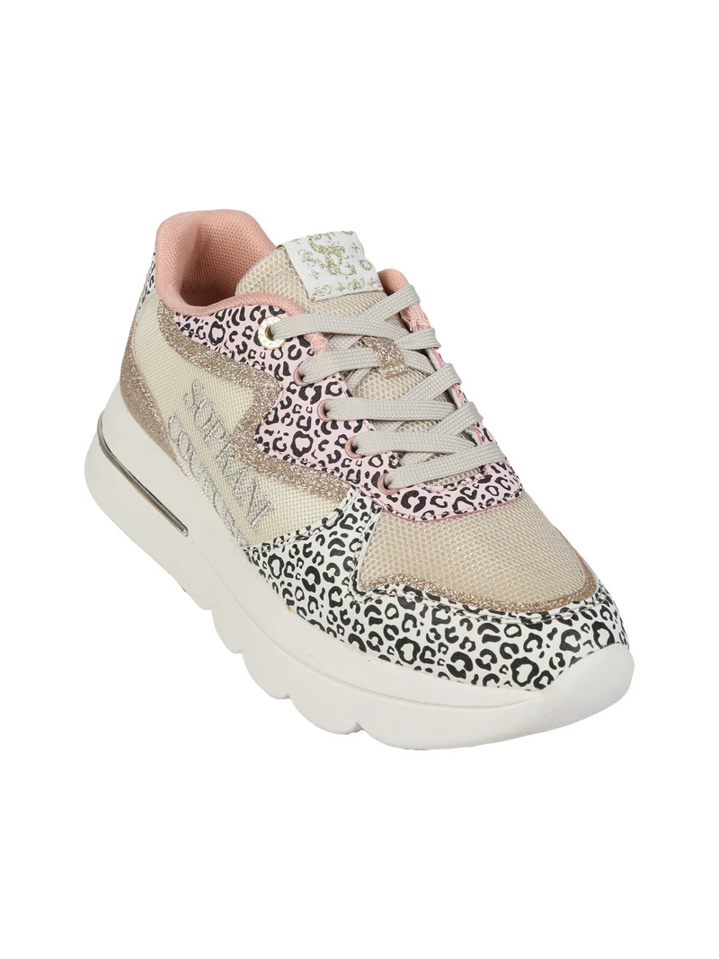 Sneakers donna animalier con glitter e platform - beige