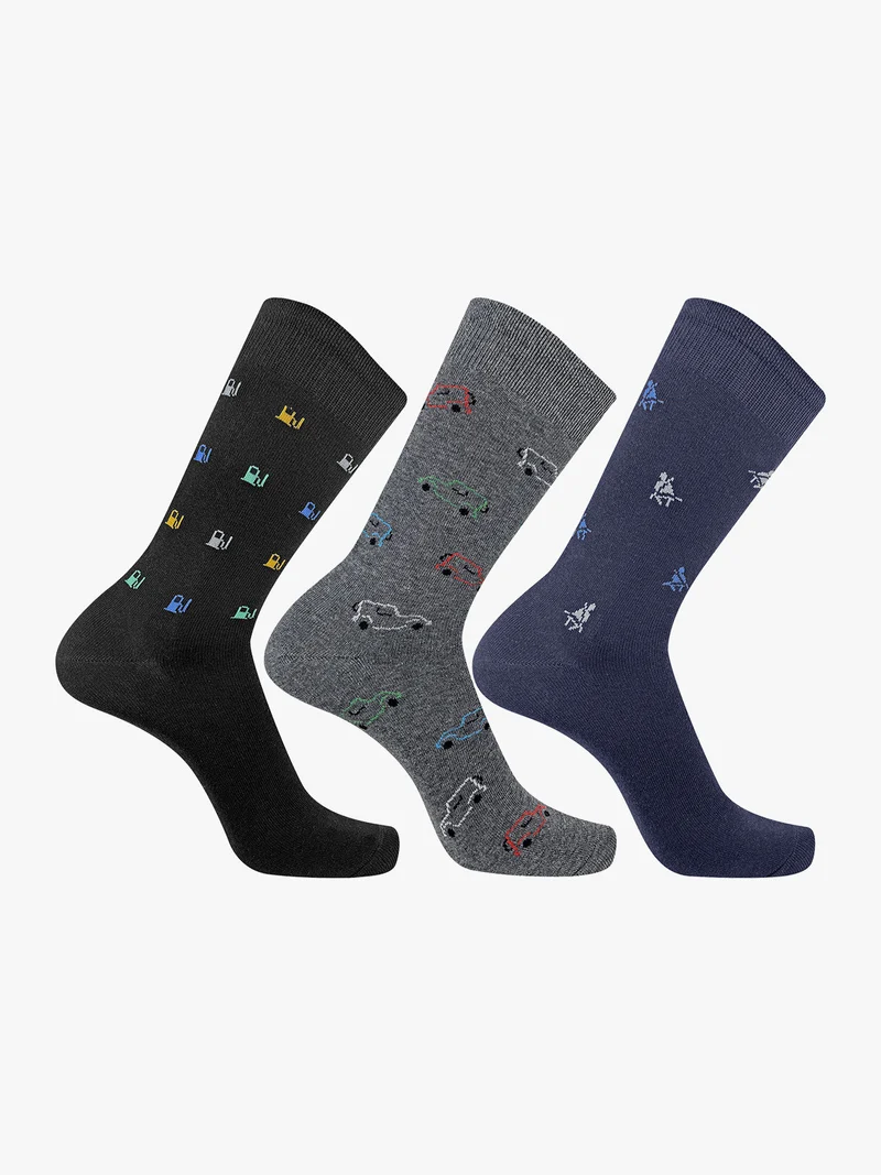 3 Paia di calze corte da uomo con stampe - grigio