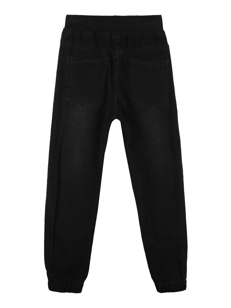 Pantaloni felpati da bambino con polsini - nero