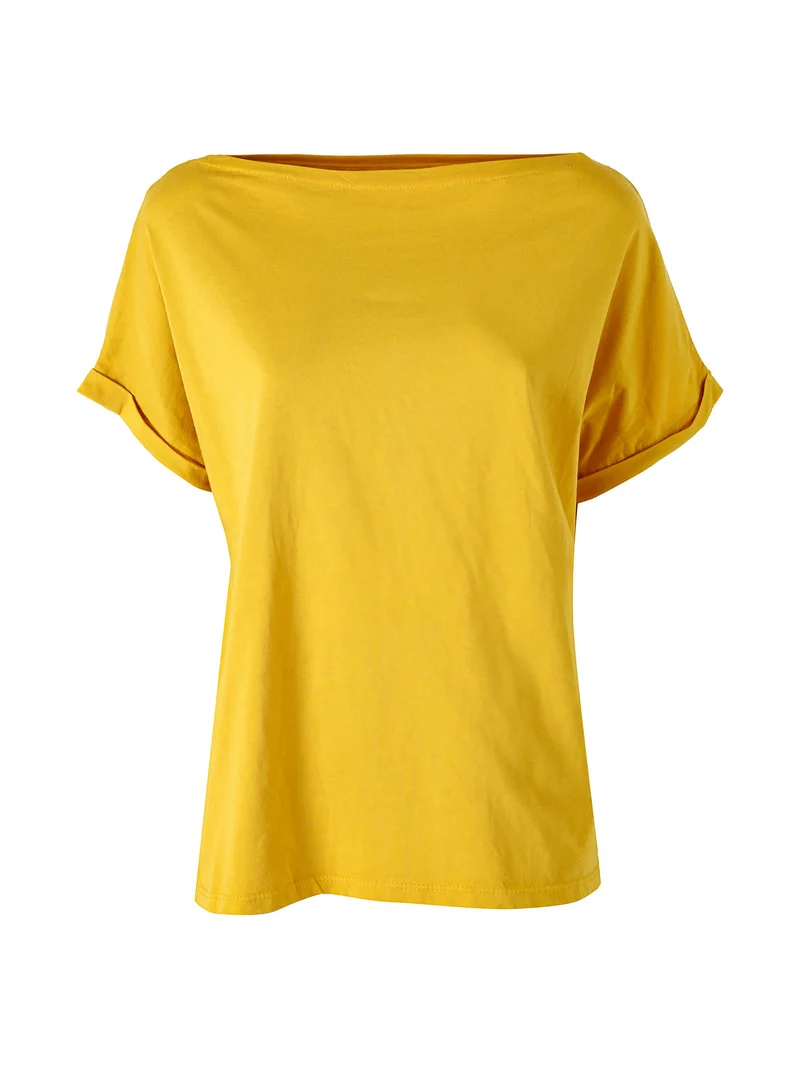 T-shirt donna in cotone con scollo a barca - senape