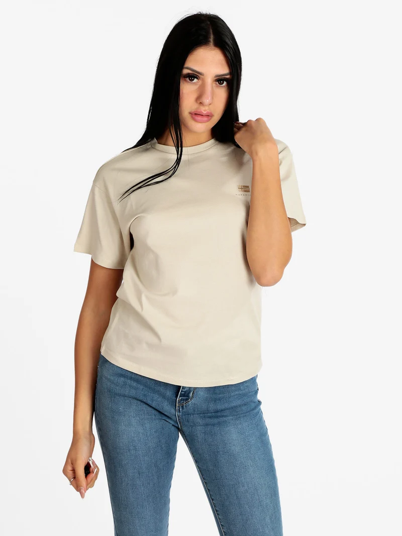 S NINA T-shirt donna manica corta con logo - beige