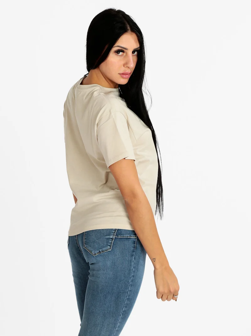 S NINA T-shirt donna manica corta con logo - beige