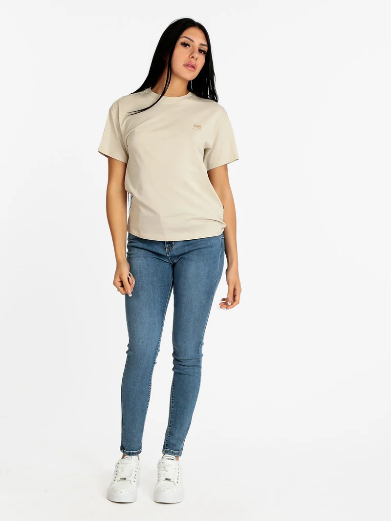 S NINA T-shirt donna manica corta con logo - beige