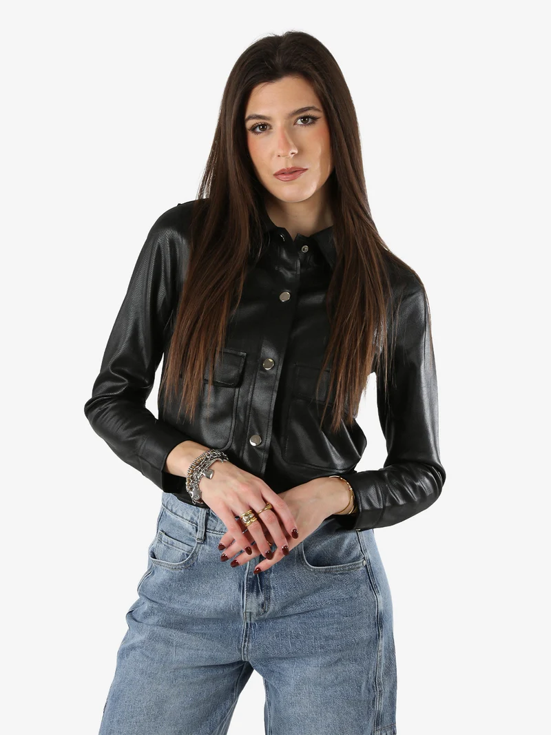 Giacca donna leggera con bottoni - nero