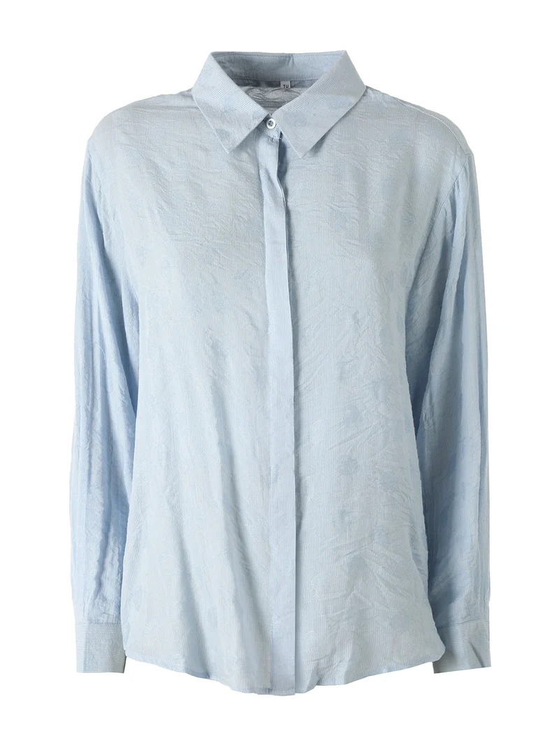 Camicia donna oversize a maniche lunghe in misto cotone - azzurro