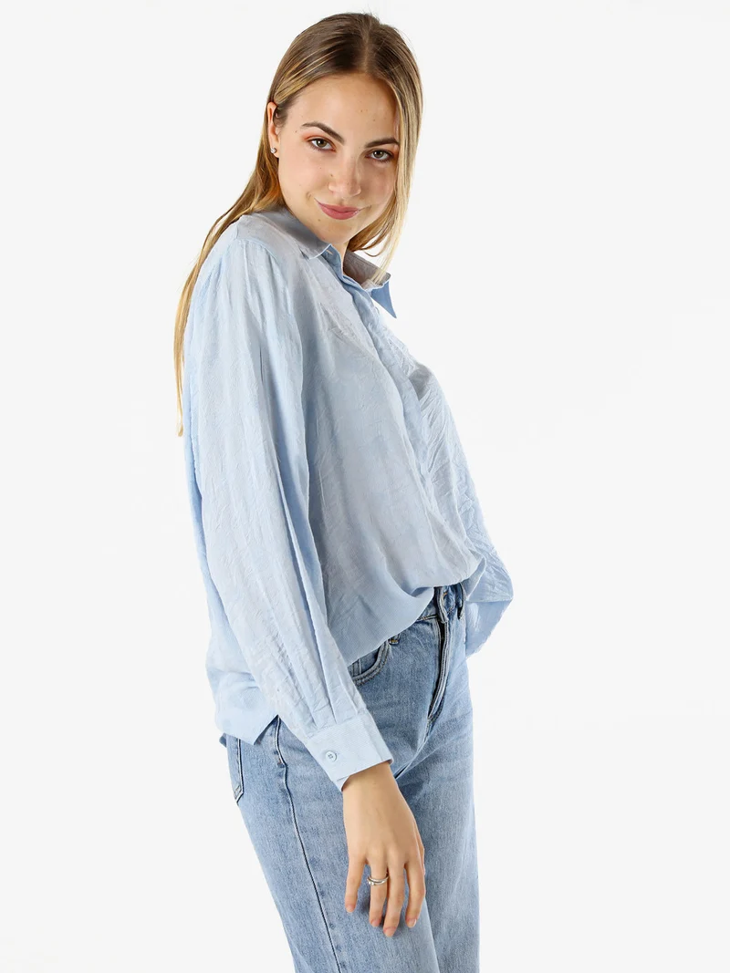 Camicia donna oversize a maniche lunghe in misto cotone - azzurro