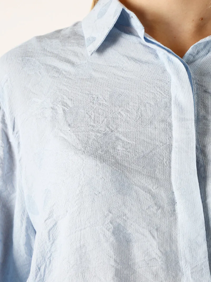 Camicia donna oversize a maniche lunghe in misto cotone - azzurro