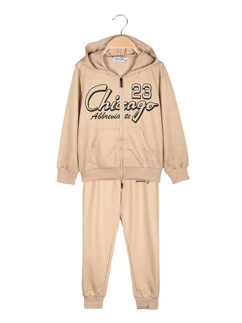 Completo tuta da ragazzo con cappuccio e zip - khaki