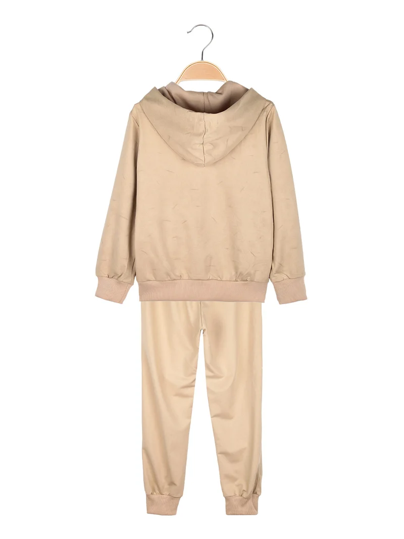 Completo tuta da ragazzo con cappuccio e zip - khaki