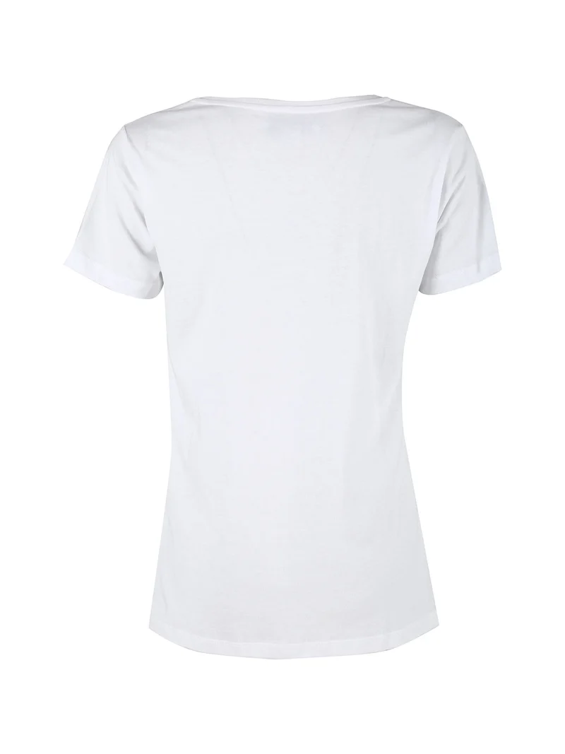 T-shirt girocollo da donna in cotone bielastico con scritta - bianco