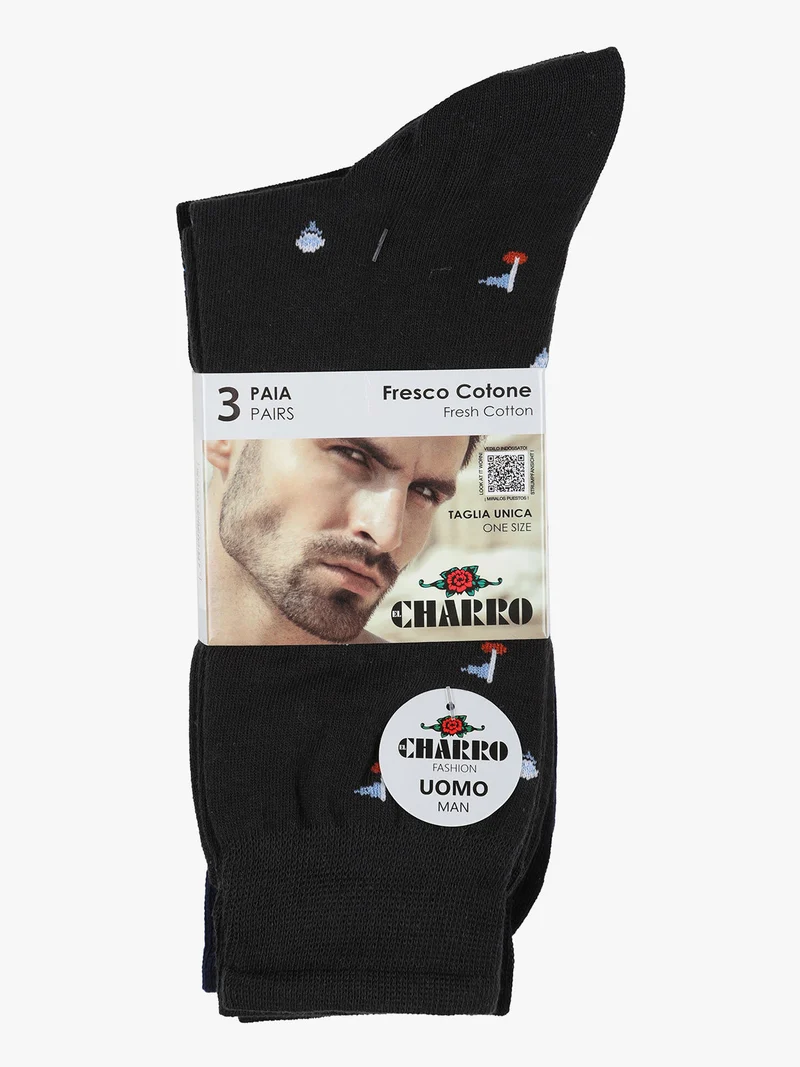 3 Paia di calze corte da uomo con stampa - blu scuro