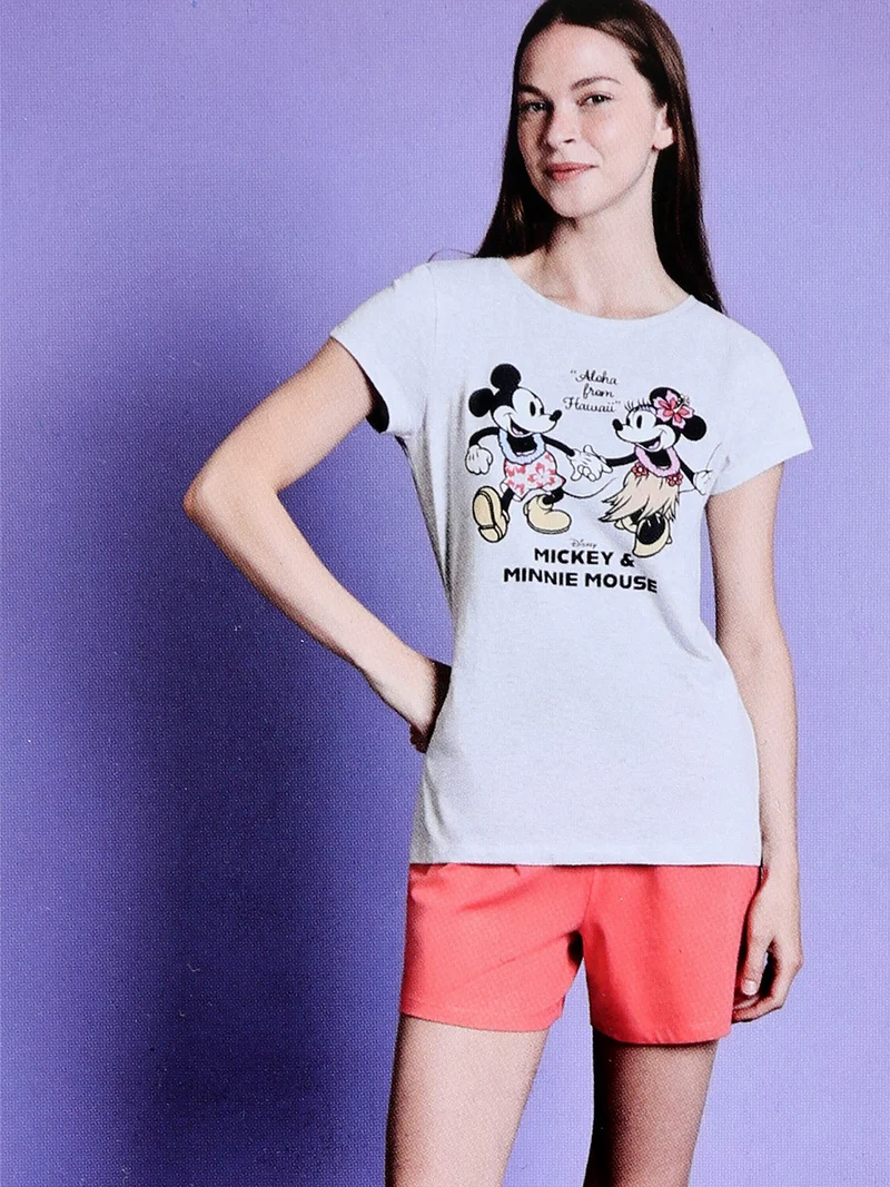Minnie e Topolino pigiama corto da donna in cotone - grigio chiaro