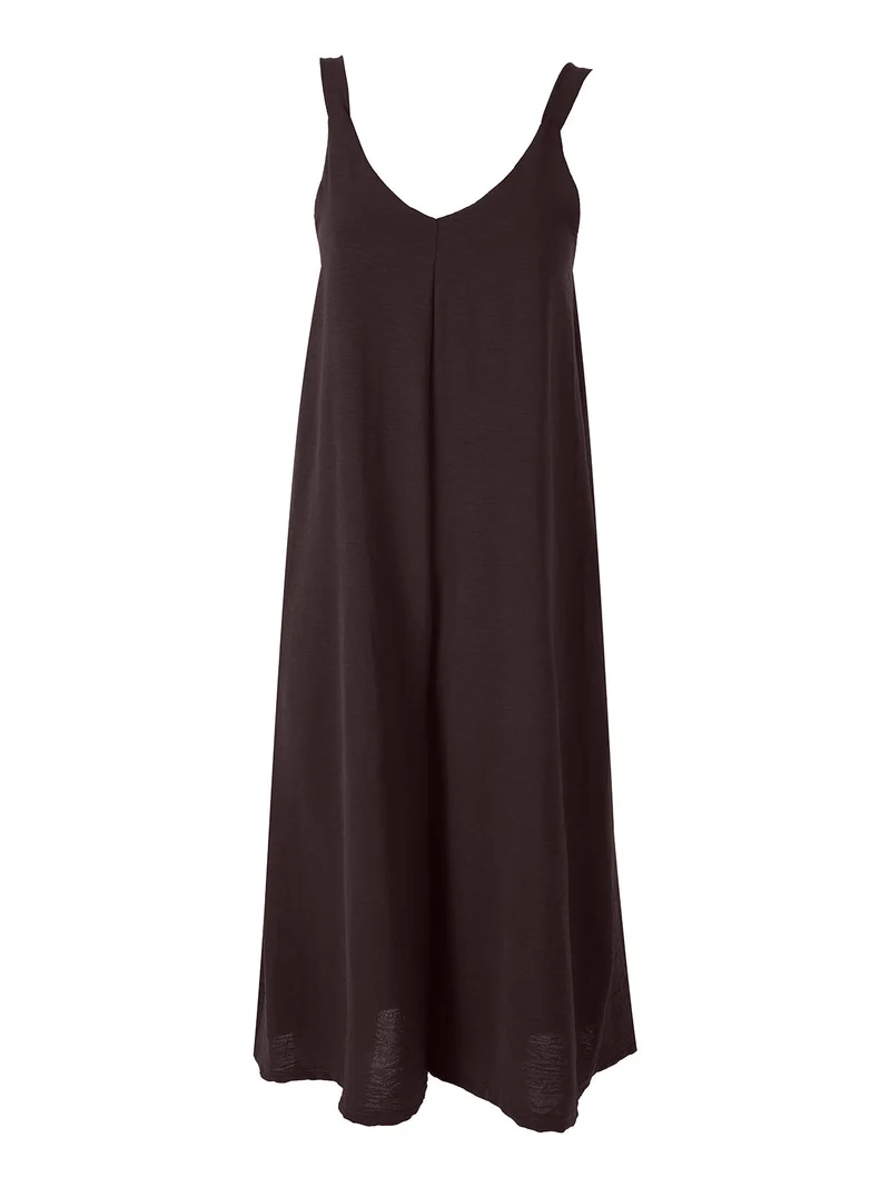 Tuta jumpsuite da donna a spalla stretta con scollo a V - moro