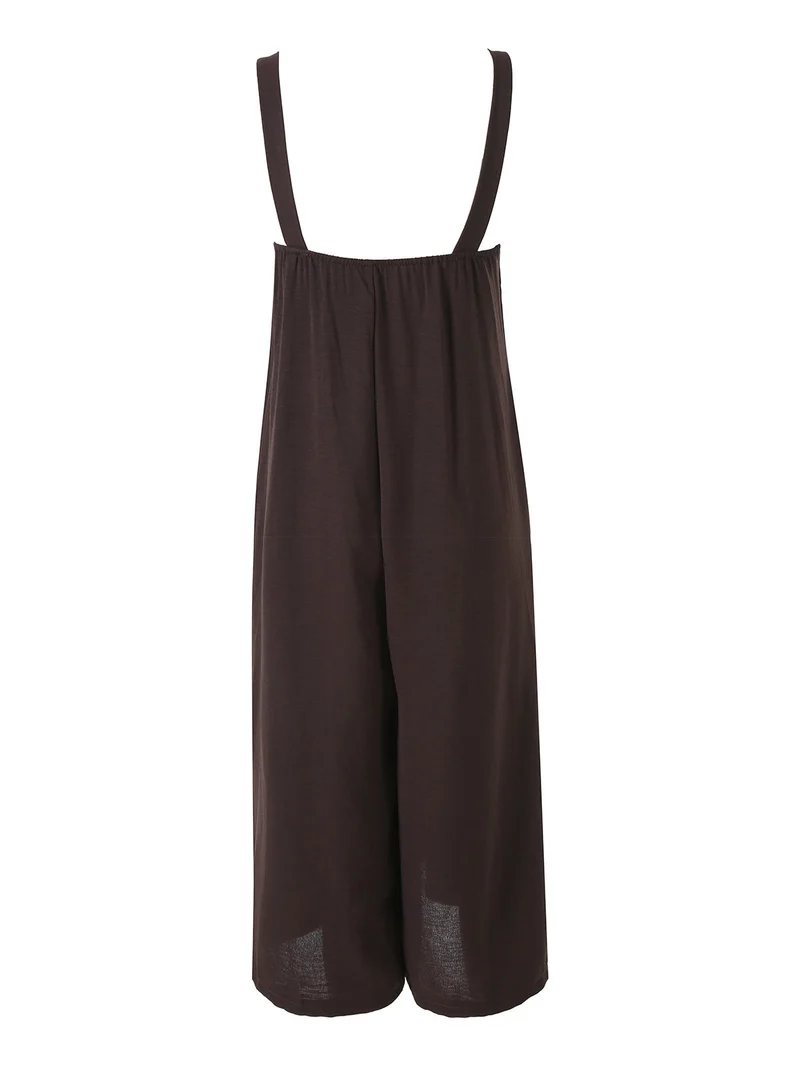 Tuta jumpsuite da donna a spalla stretta con scollo a V - moro