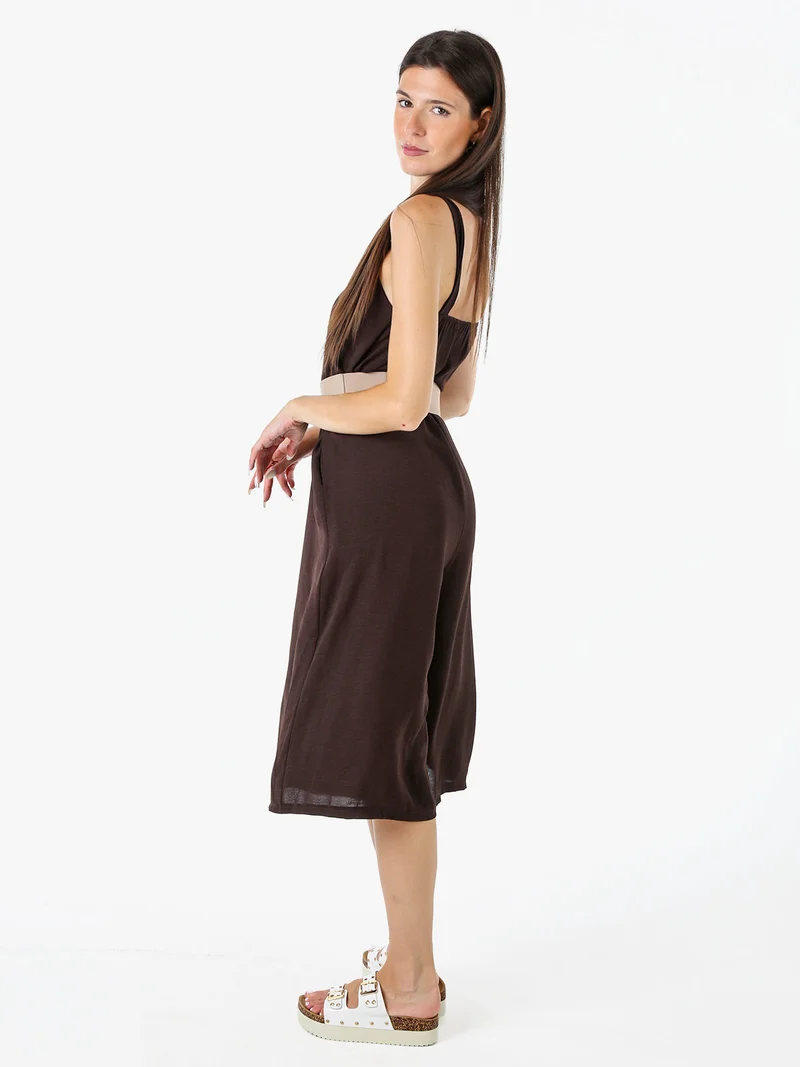 Tuta jumpsuite da donna a spalla stretta con scollo a V - moro