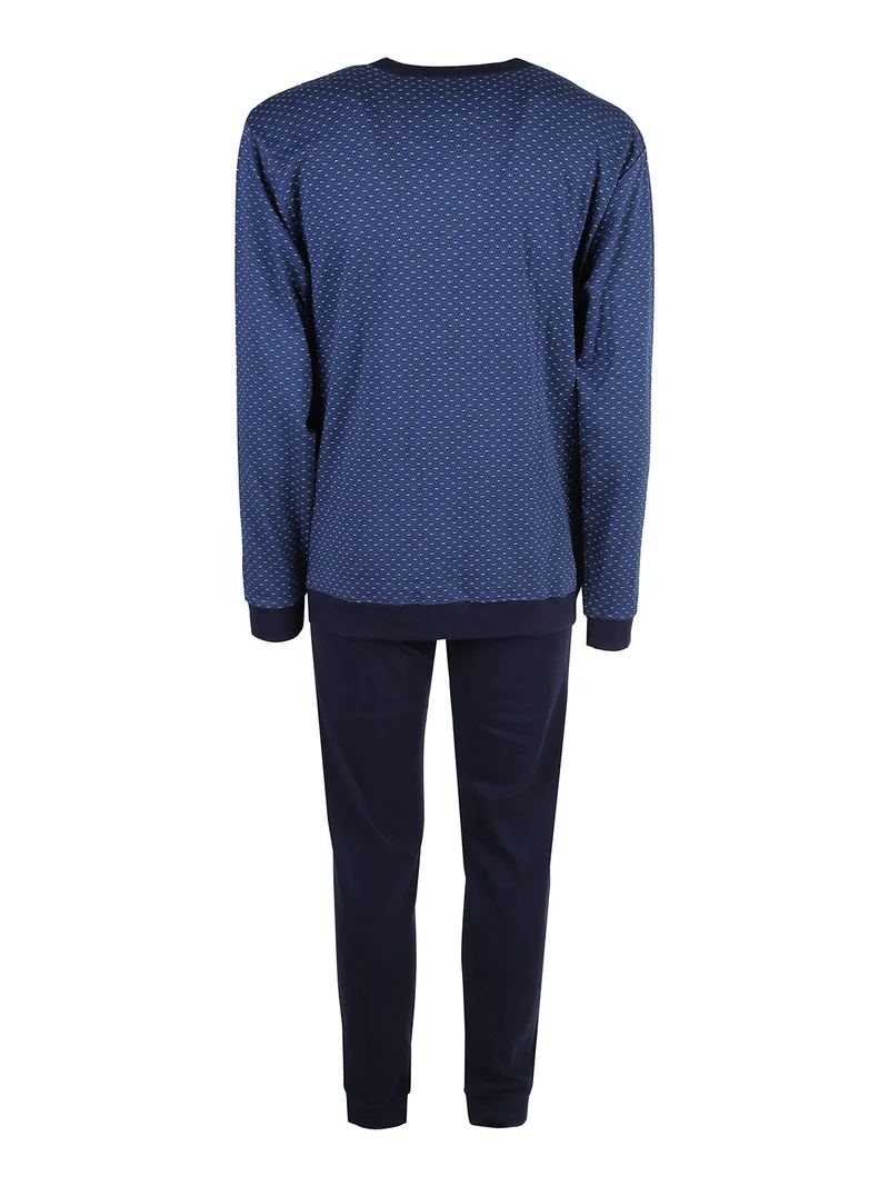 Pigiama lungo da uomo in cotone interlock con stampe - blu