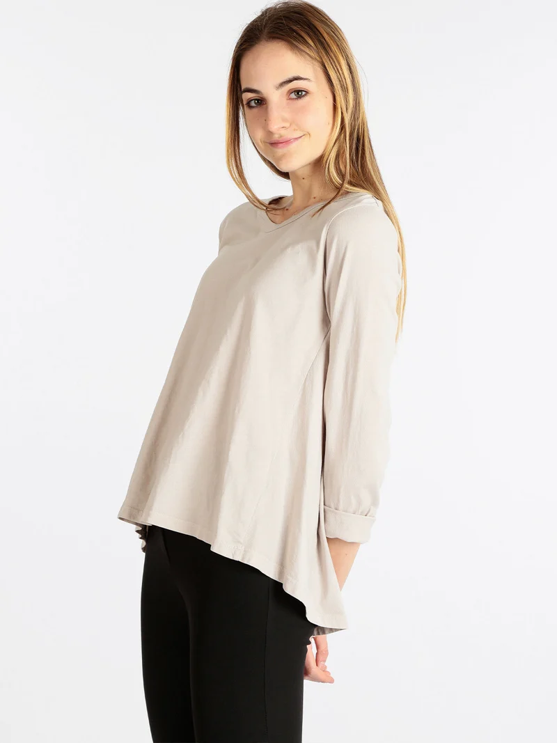 T-shirt manica lunga donna in cotone - beige