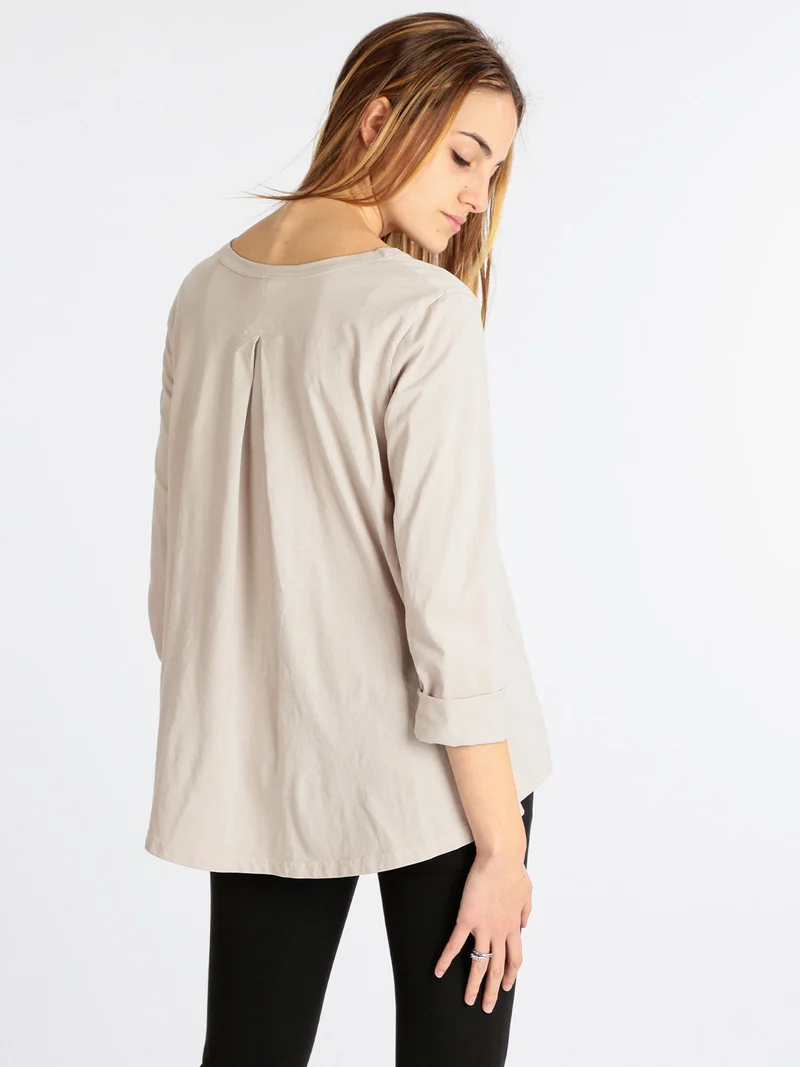 T-shirt manica lunga donna in cotone - beige