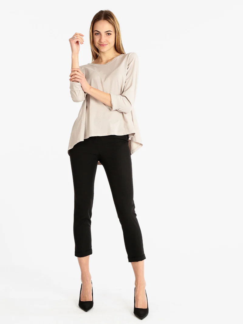 T-shirt manica lunga donna in cotone - beige