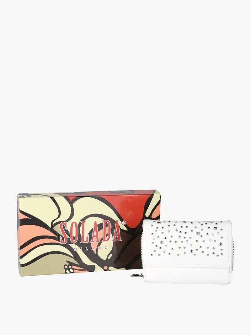 Portafoglio mini da donna con borchie - bianco