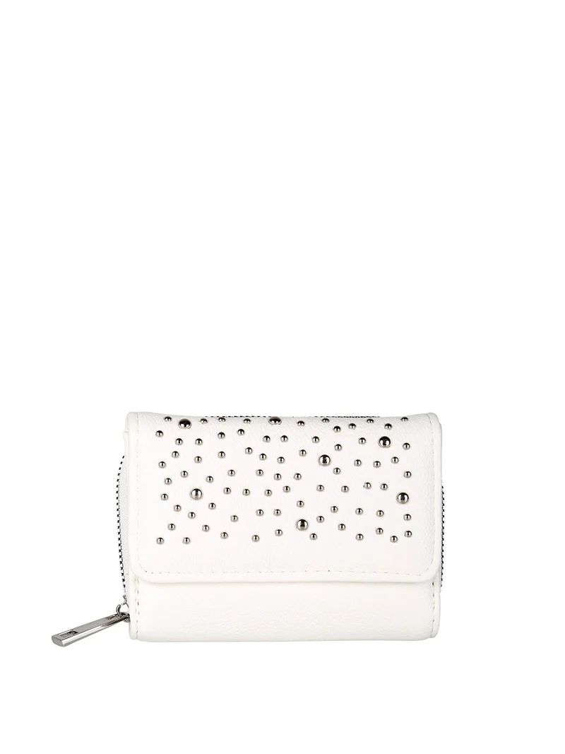 Portafoglio mini da donna con borchie - bianco