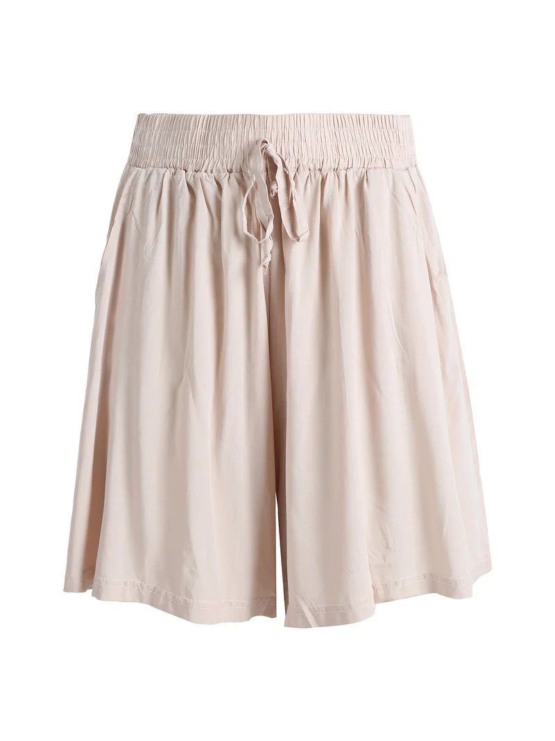 Shorts donna in cotone a gamba larga - beige