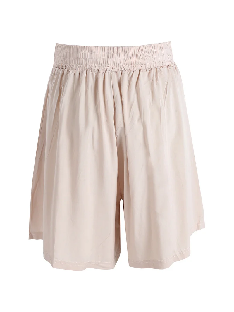 Shorts donna in cotone a gamba larga - beige