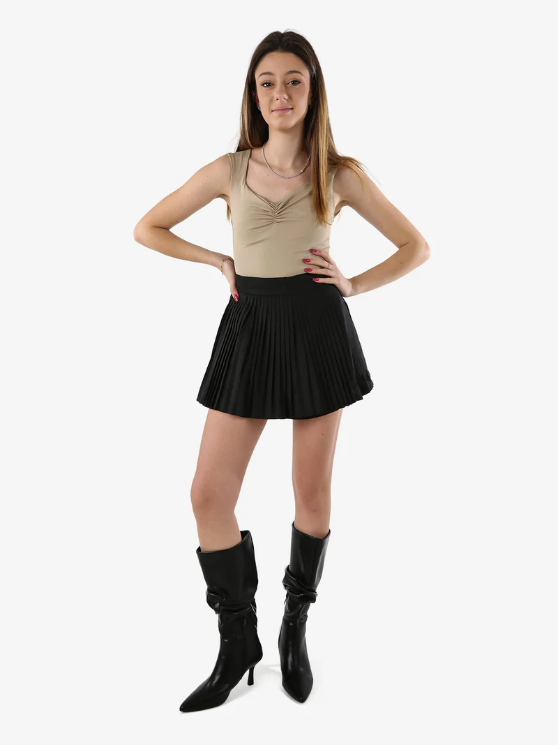Top body donna smanicato con scollo V arricciato - khaki