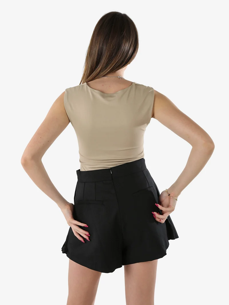 Top body donna smanicato con scollo V arricciato - khaki