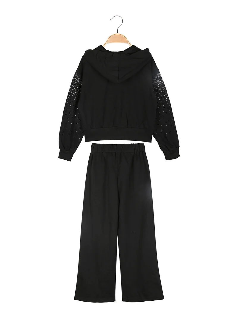 Completo tuta 2 pezzi da bambina con perle e strass - nero