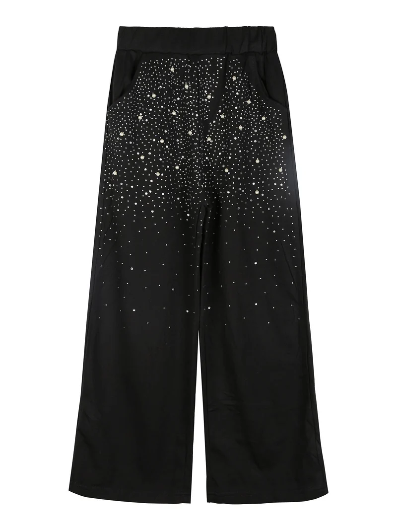 Completo tuta 2 pezzi da bambina con perle e strass - nero