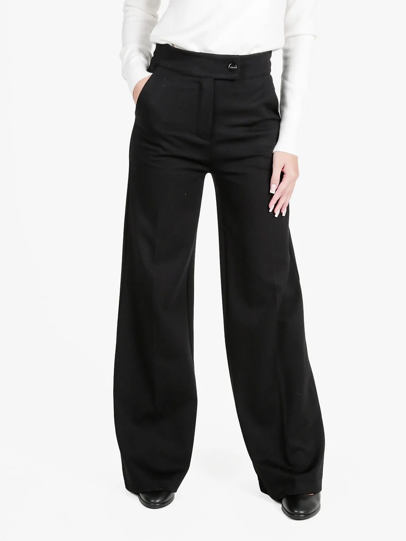 Pantaloni casual da donna a vita alta - nero