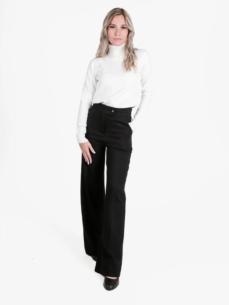 Pantaloni casual da donna a vita alta - nero