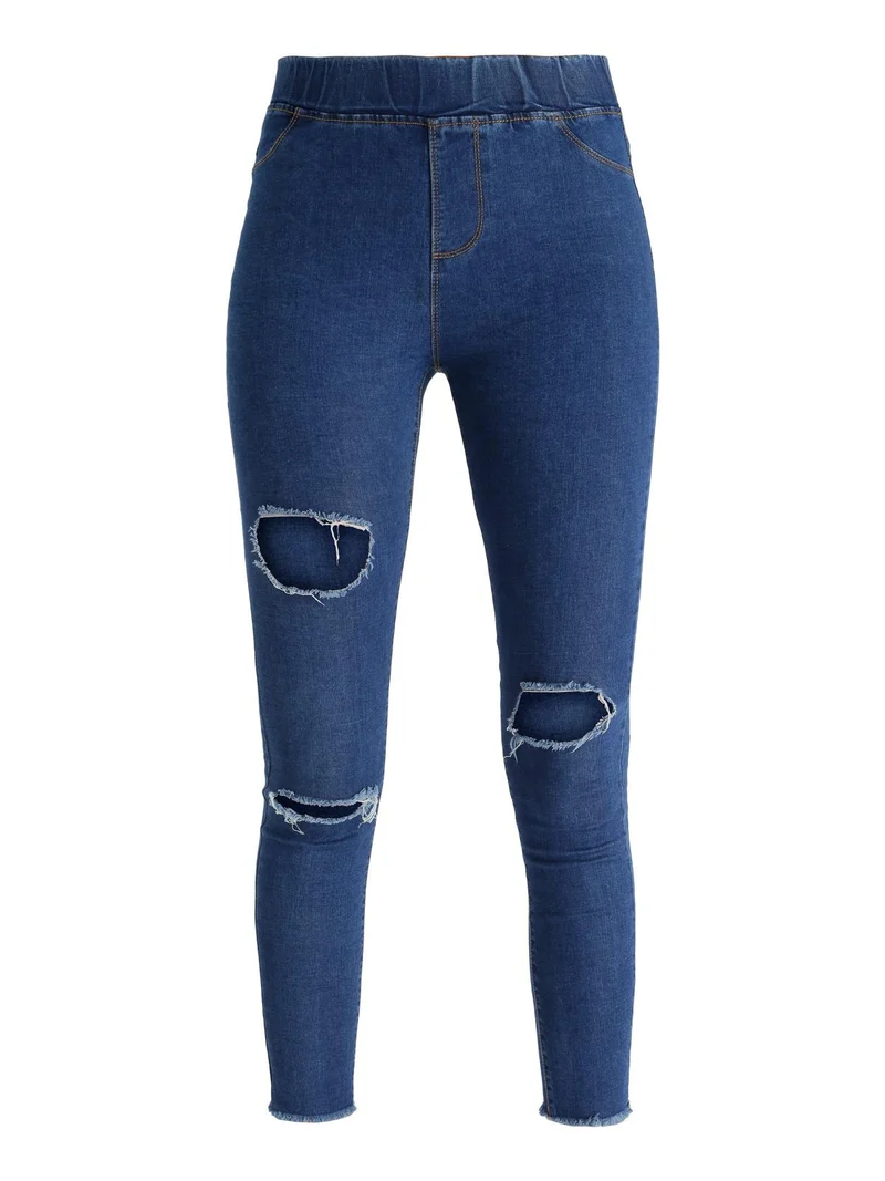 Jeggings strappati con frange - blu