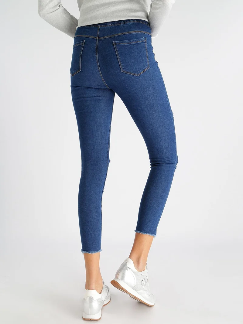 Jeggings strappati con frange - blu