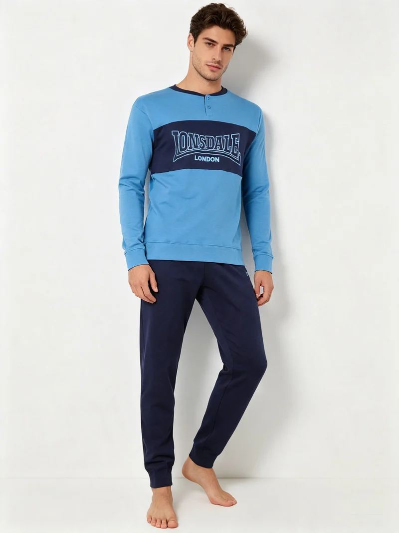 Pigiama lungo da uomo in cotone - blu
