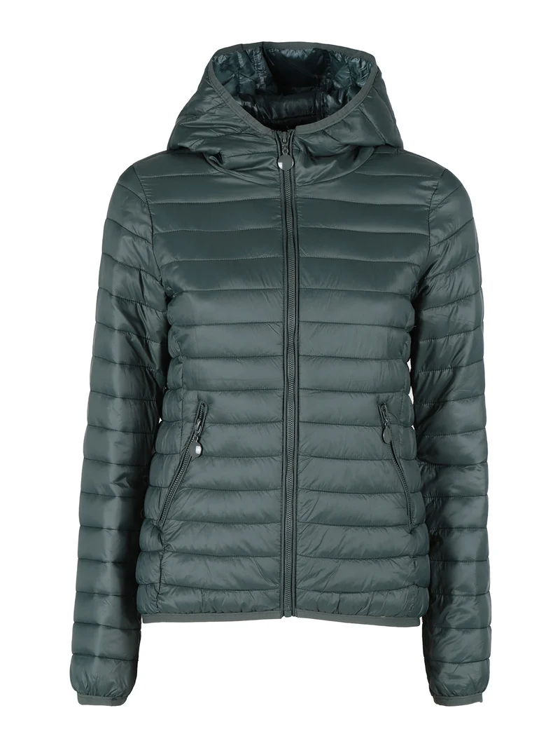 Piumino donna leggero con cappuccio - verde scuro