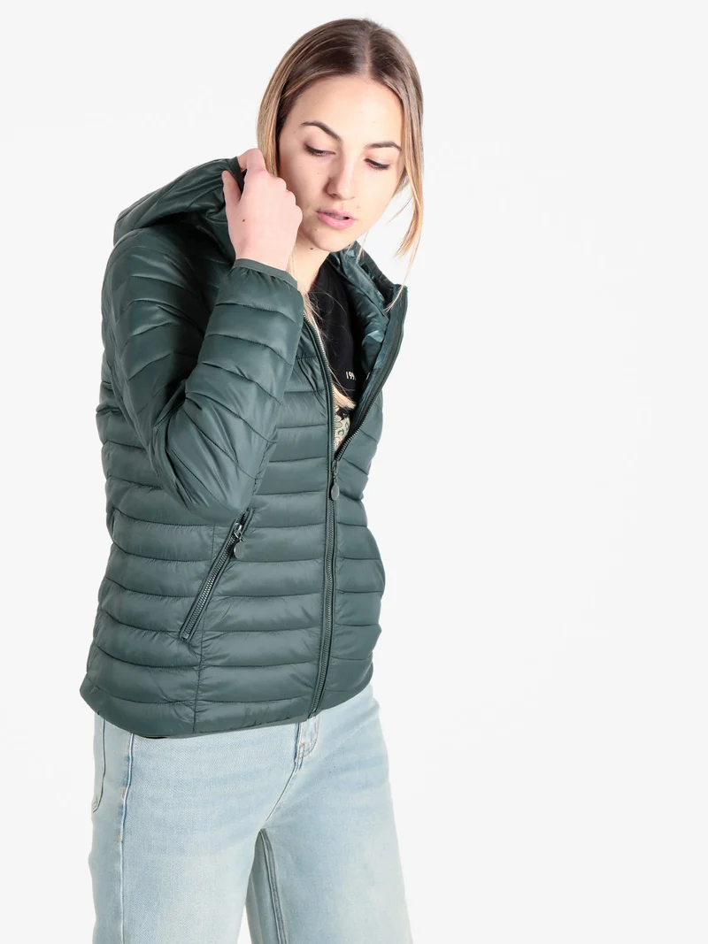Piumino donna leggero con cappuccio - verde scuro