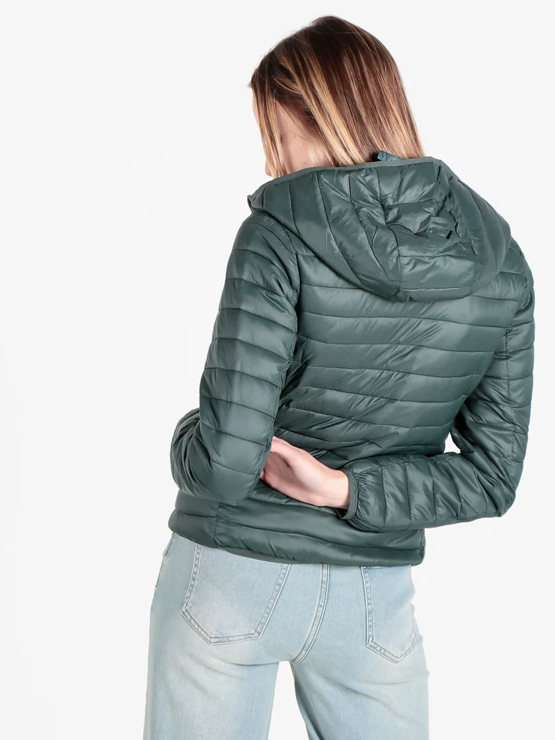 Piumino donna leggero con cappuccio - verde scuro