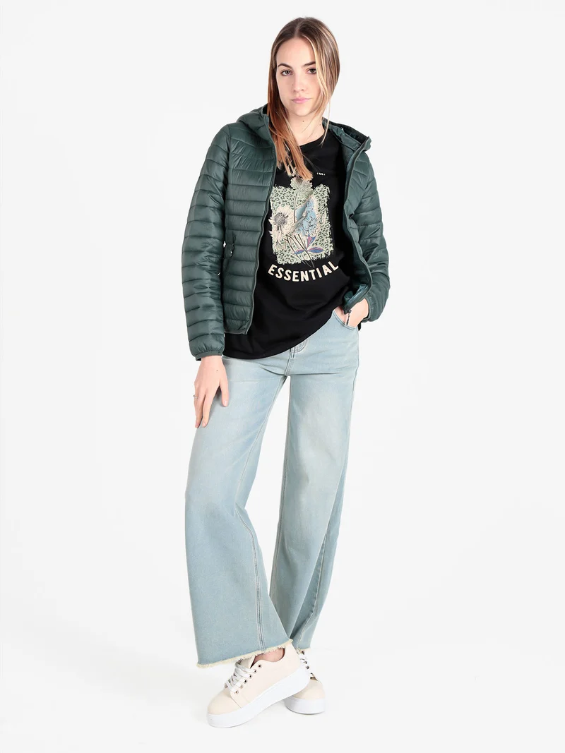 Piumino donna leggero con cappuccio - verde scuro