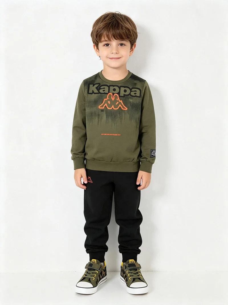 Completo tuta da bambino in cotone con felpa girocollo e pantaloni con polsini - militare