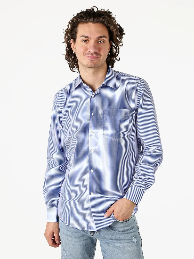 Camicia da uomo rigata a maniche lunghe - blu