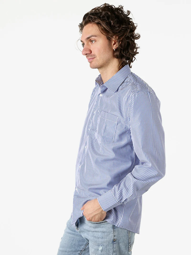 Camicia da uomo rigata a maniche lunghe - blu