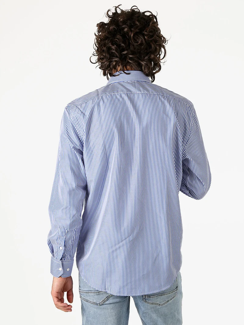 Camicia da uomo rigata a maniche lunghe - blu