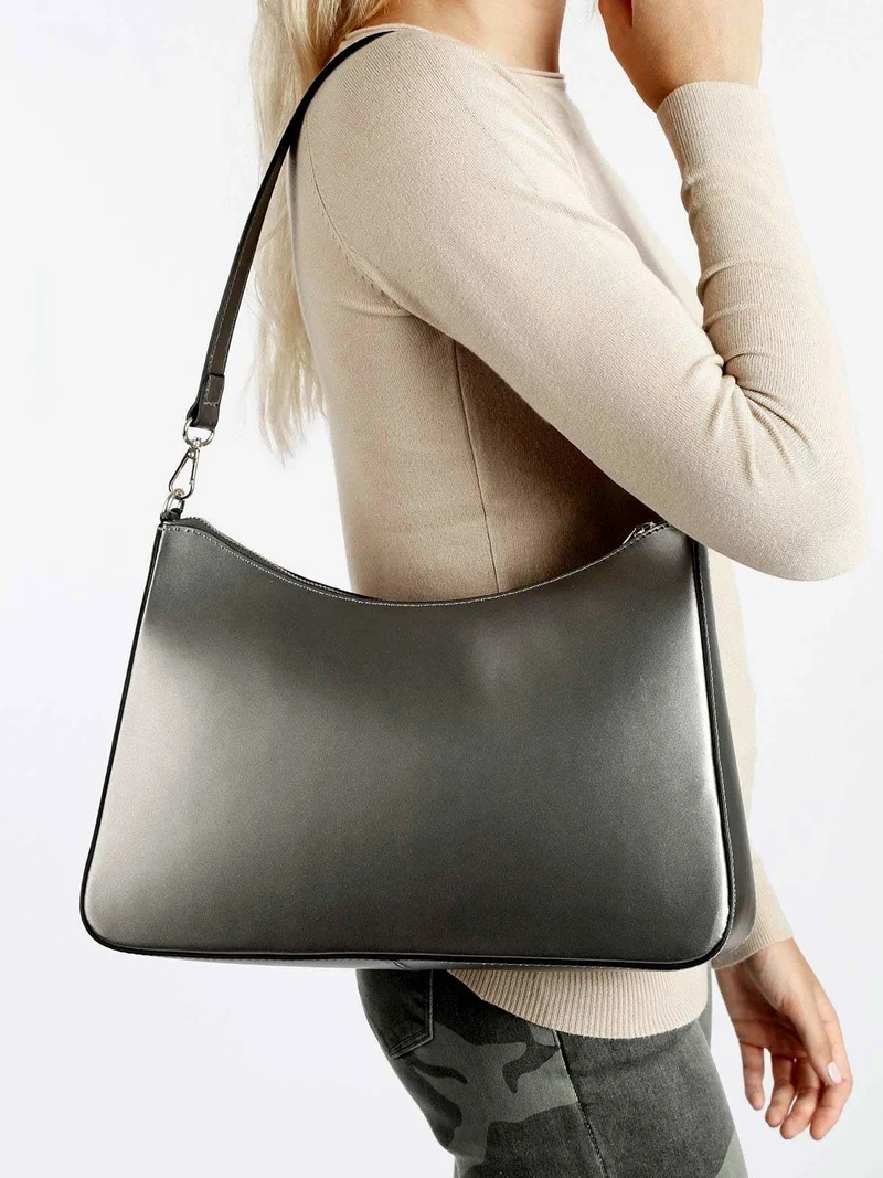 Borsetta rigida in vera pelle - grigio scuro